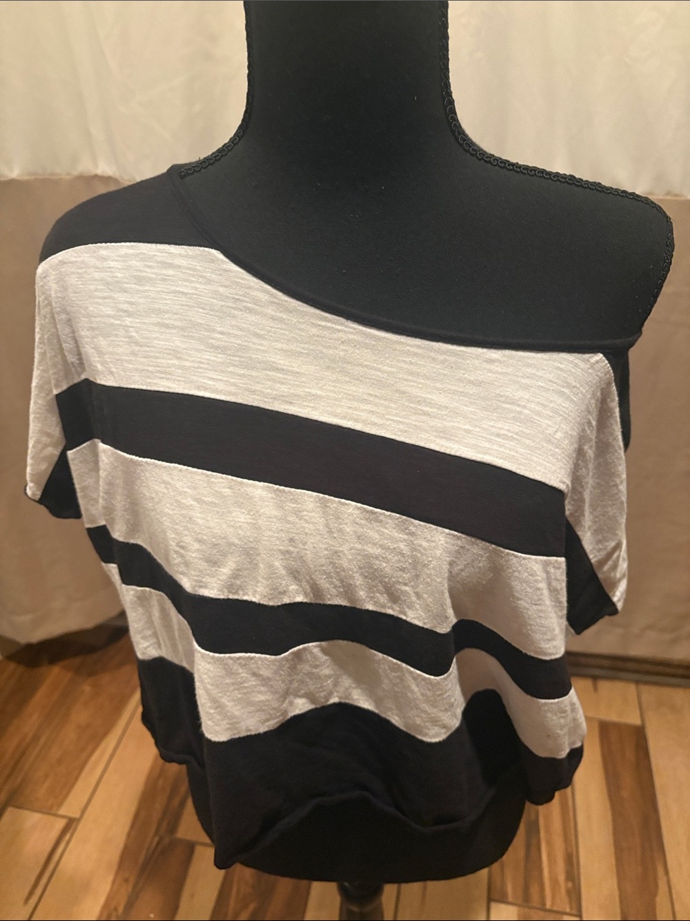 Forever 21 Black & White Striped Off-Shoulder Tee
